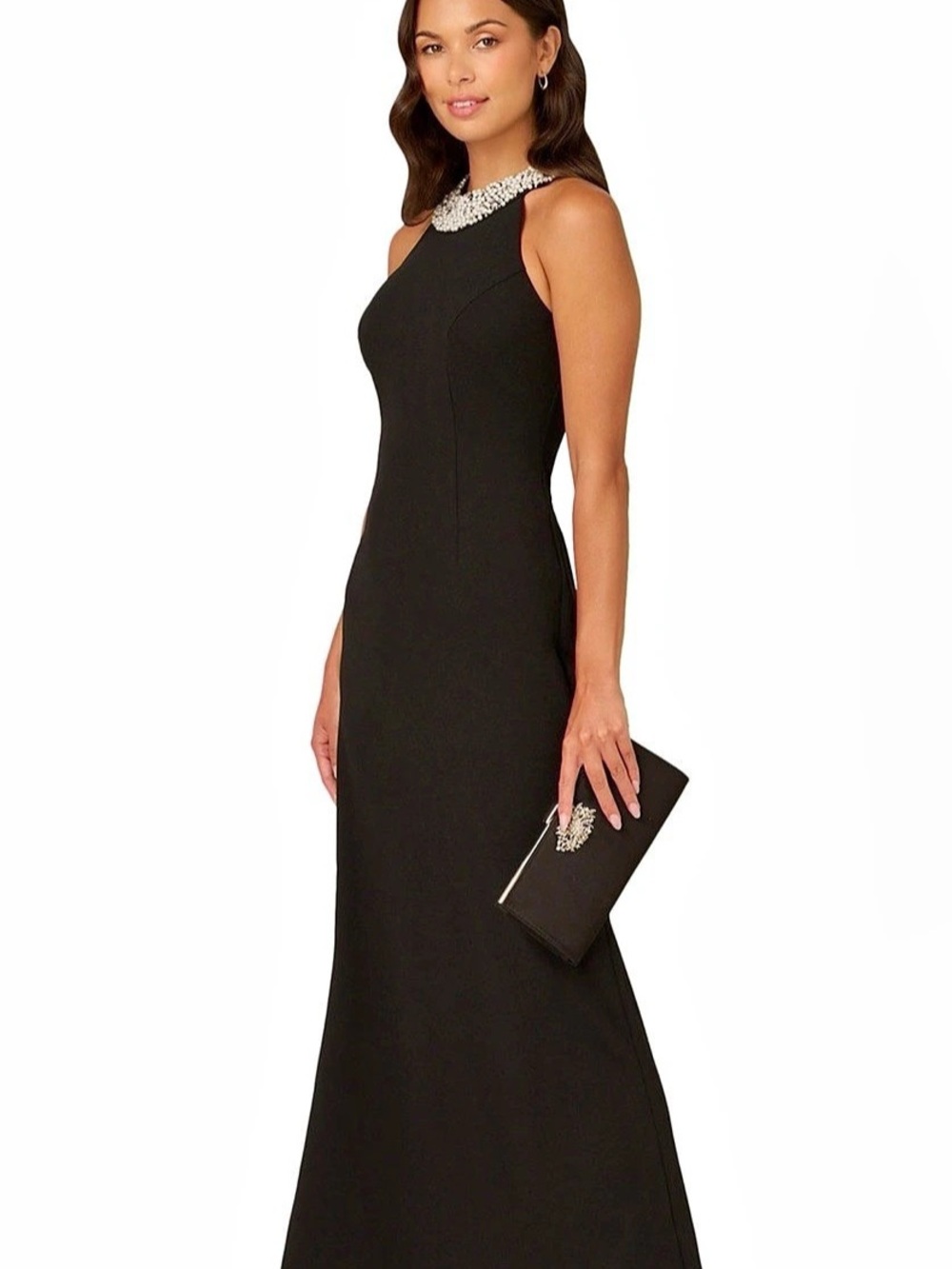 Adrianna Papell Pearl Halter Gown Maxi Dress Black & White Size 10